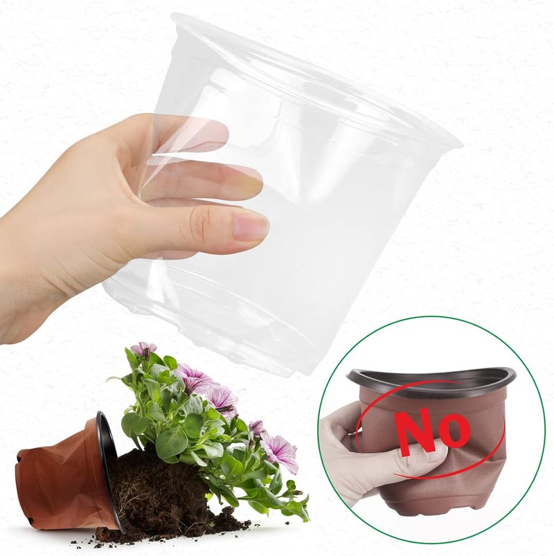 RAOOKIF 25 Pack 6 Inch Clear Nursery Pots with Drainage Holes, Flexible Plastic Nursery Pots for Plants, Reusable Garden Flower Pot, Seed Starter Pots - Image 5